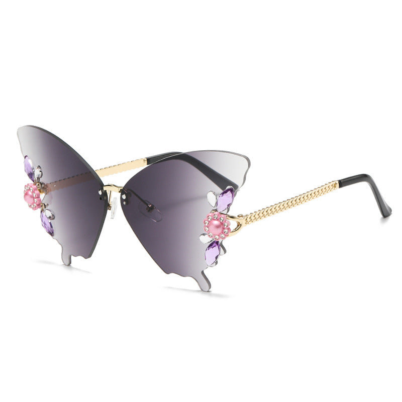 Trimmed Butterfly Shaped Sunglasses Diamond-studded Bright Colourful Hipster