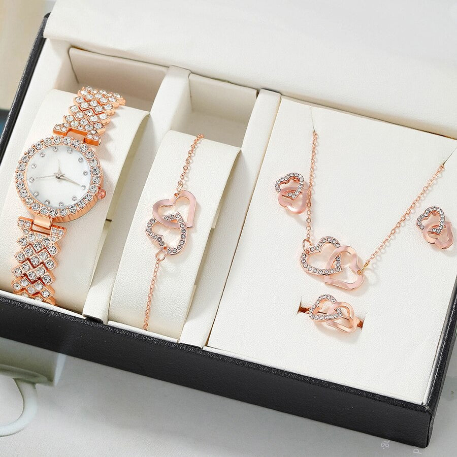 Montre en diamant pour femmes, ensemble de bijoux, explosion, bijoux en forme de cœur, strass, cadeau, nouvelle collection