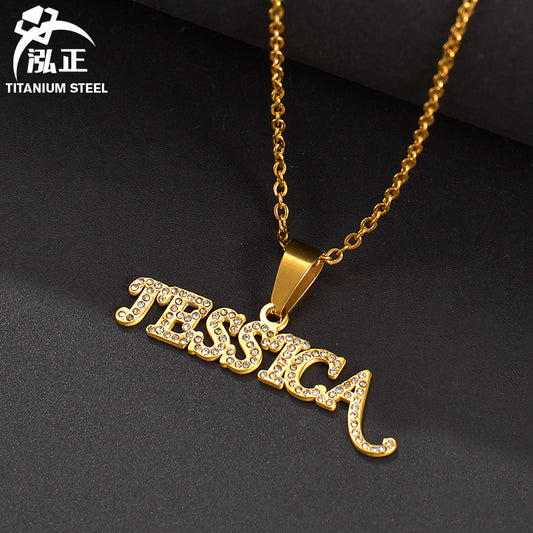 Character Letter Pendant Necklace Diamond Titanium Steel