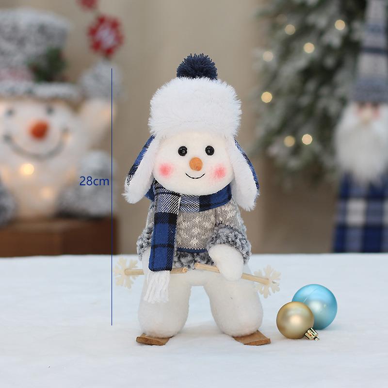 Christmas Blue Cloth Doll Ski Swing Snowman Decorative Window Ornaments