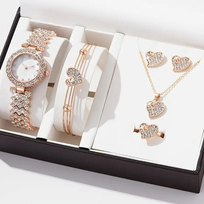 Montre en diamant pour femmes, ensemble de bijoux, explosion, bijoux en forme de cœur, strass, cadeau, nouvelle collection