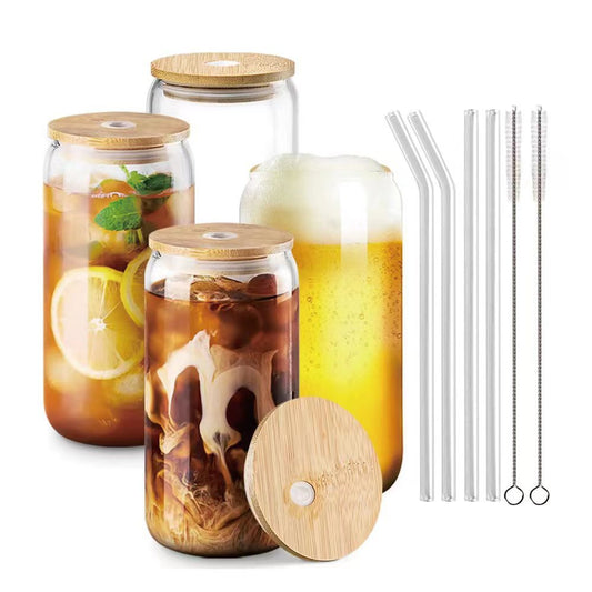 Mason Cup Coke Can With Bamboo And Wood Lid Straw Set