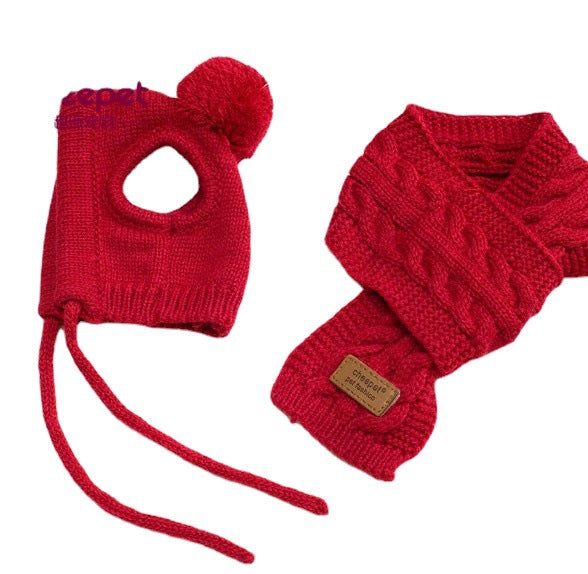 Cute knitted wool hat scarf two piece set