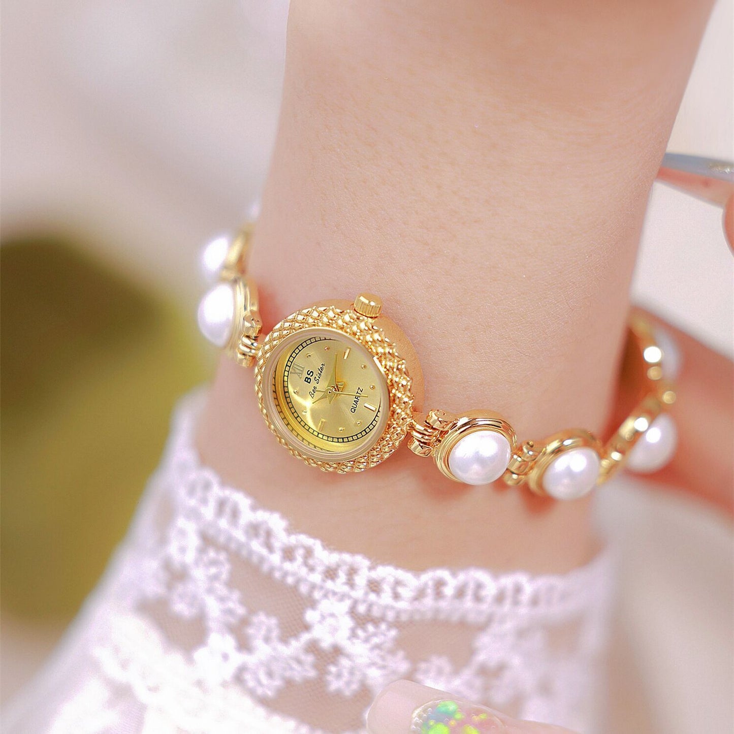 antique luxury pearl bracelet watch