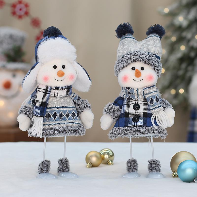 Christmas Blue Cloth Doll Ski Swing Snowman Decorative Window Ornaments