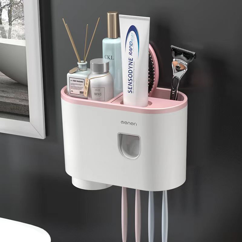 Support de rangement créatif pour brosse à dents, sans trou, gargarisme, tasse de brosse, rangement mural pour toilettes, presse-dentifrice automatique