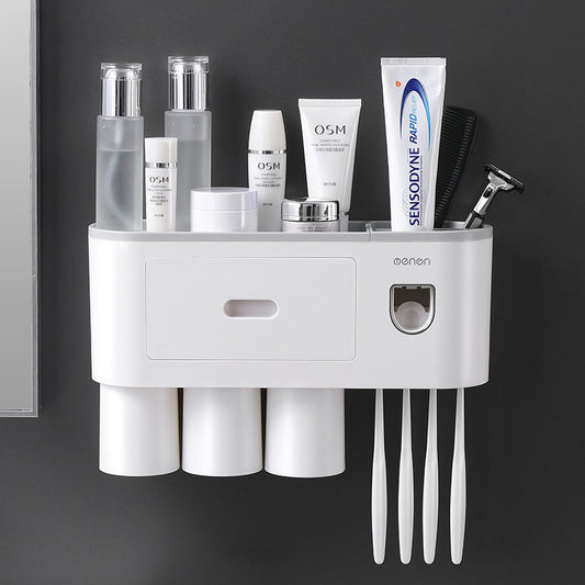 Support de rangement créatif pour brosse à dents, sans trou, gargarisme, tasse de brosse, rangement mural pour toilettes, presse-dentifrice automatique