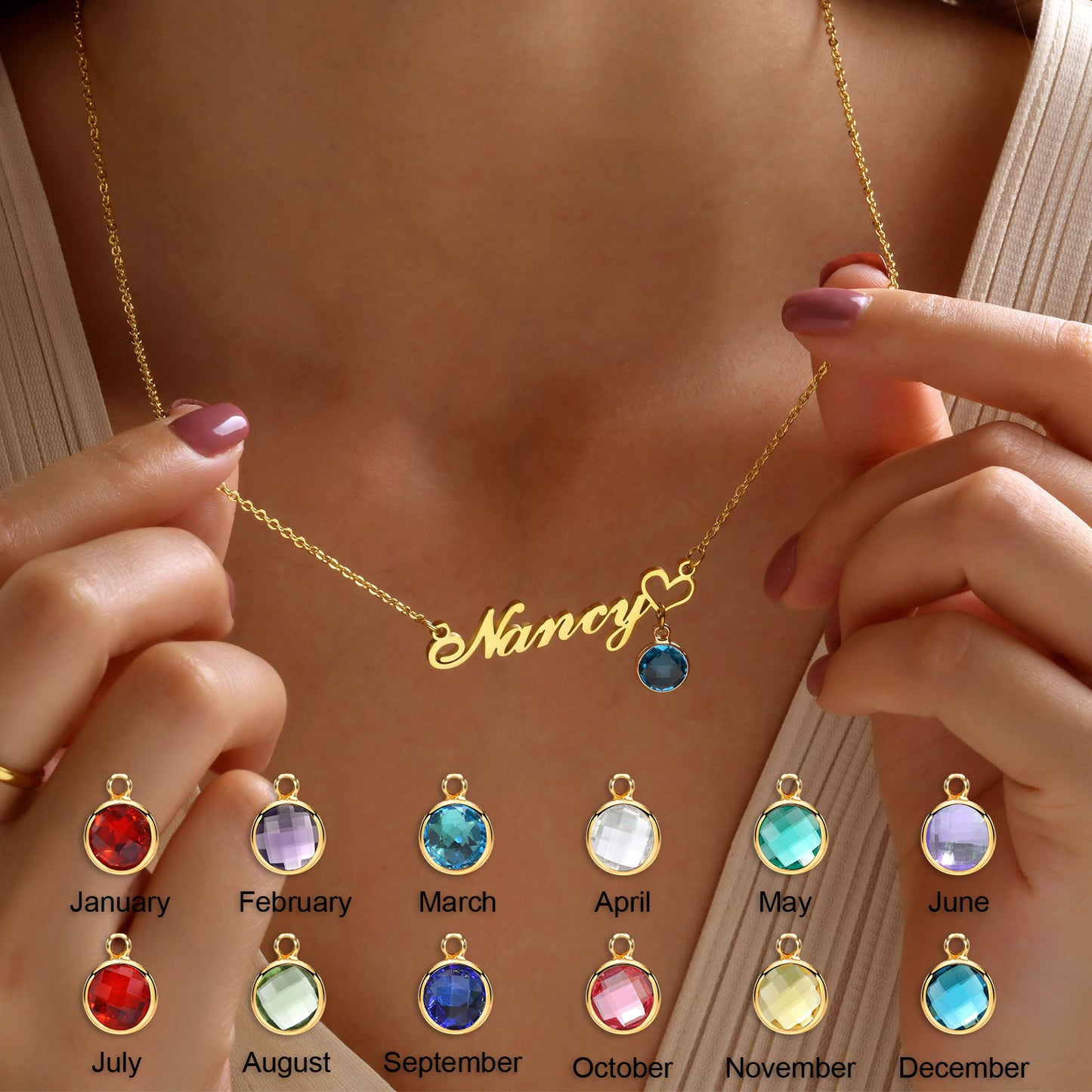 Personalized birthstone pendant letter necklace