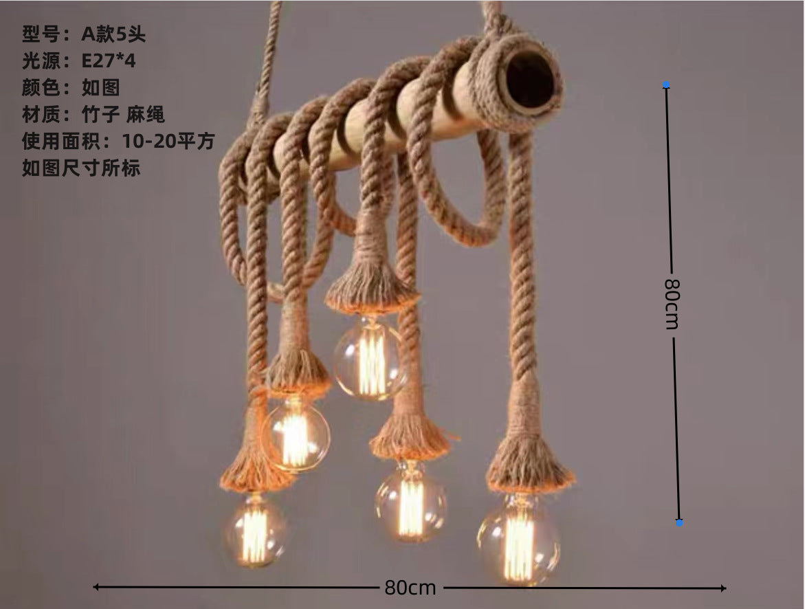 American Industrial Retro Loft Simple Creative Personality Lighting Restaurant Bar Coffee Shop Decoration Hemp Rope Chandelier