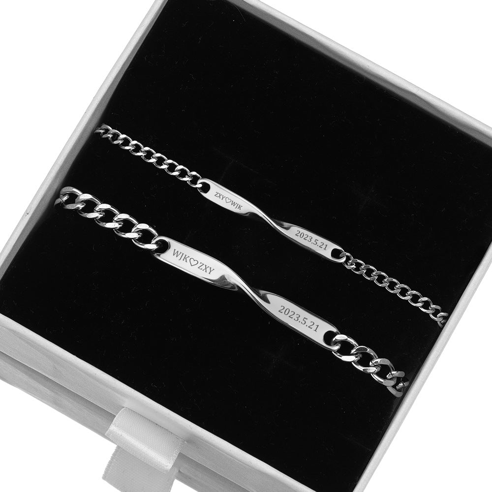 Stainless Steel Couple Engraving Bracelet