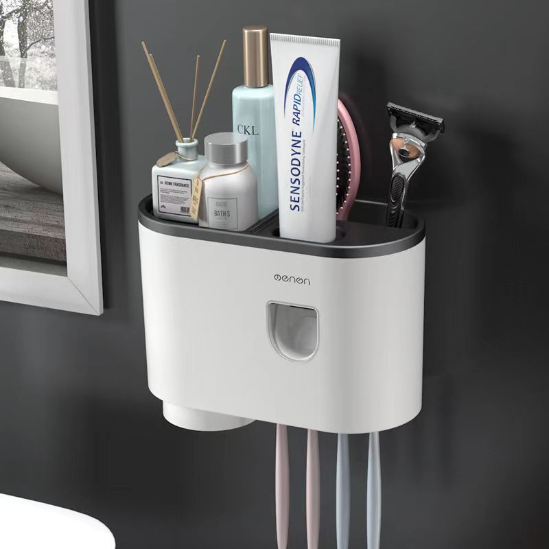 Support de rangement créatif pour brosse à dents, sans trou, gargarisme, tasse de brosse, rangement mural pour toilettes, presse-dentifrice automatique