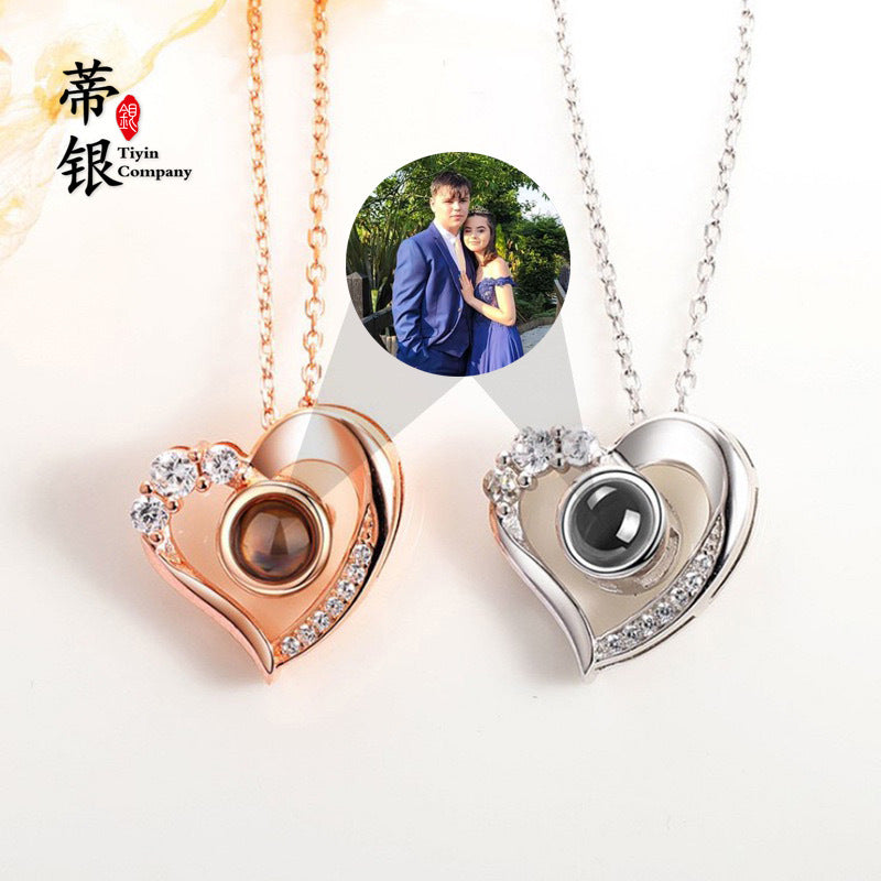 Silver Love Projection Necklace for Women