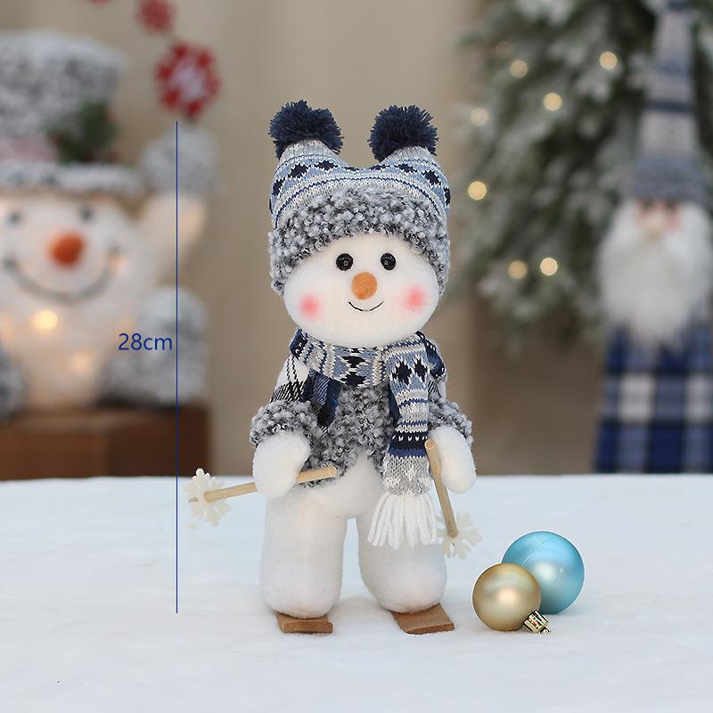 Christmas Blue Cloth Doll Ski Swing Snowman Decorative Window Ornaments