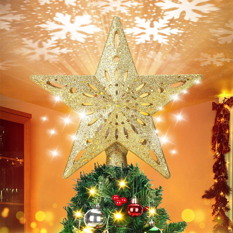 3D LED Christmas Tree Top Projection Lamp Five-pointed Star