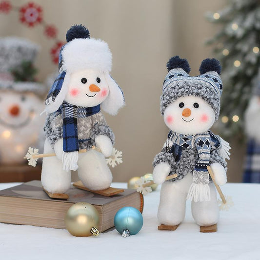 Christmas Blue Cloth Doll Ski Swing Snowman Decorative Window Ornaments