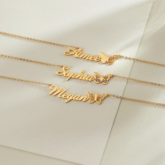 Custom Name Butterfly Letter Necklace