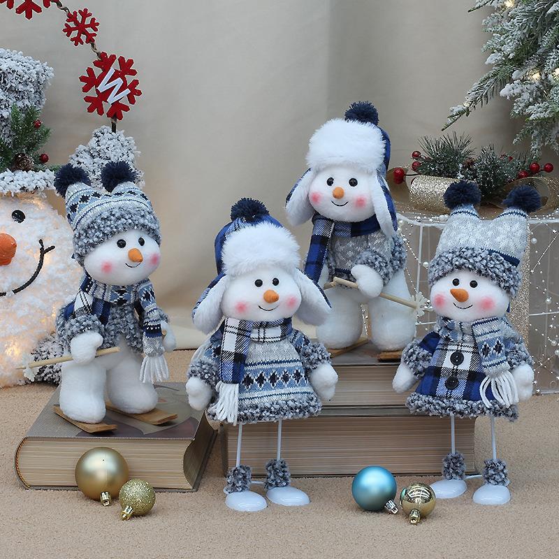 Christmas Blue Cloth Doll Ski Swing Snowman Decorative Window Ornaments