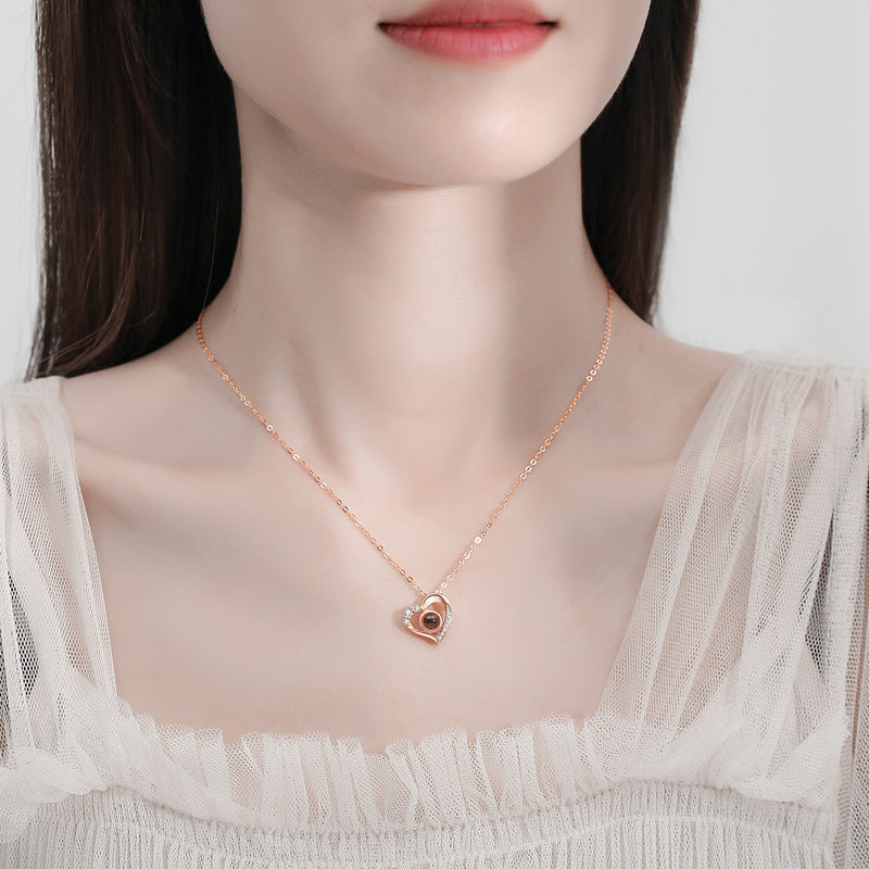 Silver Love Projection Necklace for Women