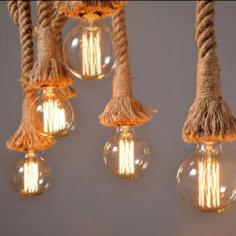 American Industrial Retro Loft Simple Creative Personality Lighting Restaurant Bar Coffee Shop Decoration Hemp Rope Chandelier