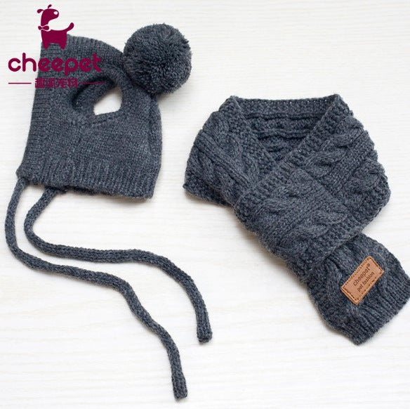 Cute knitted wool hat scarf two piece set