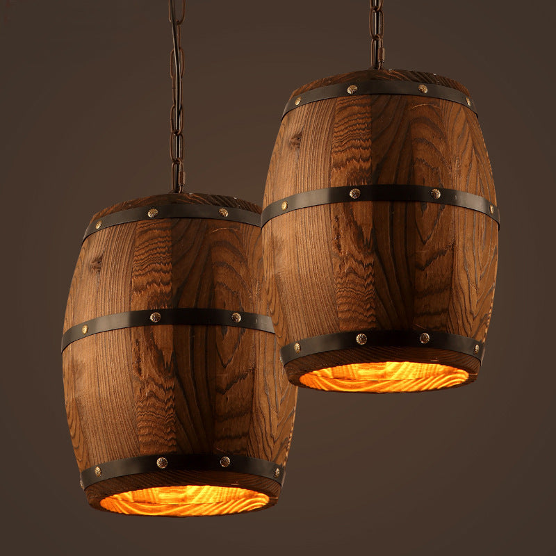 American Bar Chandelier Retro Barrel Solid Wood Lamp