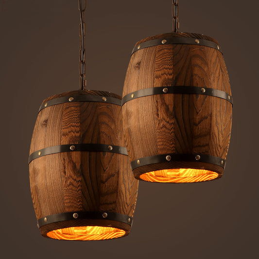 American Bar Chandelier Retro Barrel Solid Wood Lamp