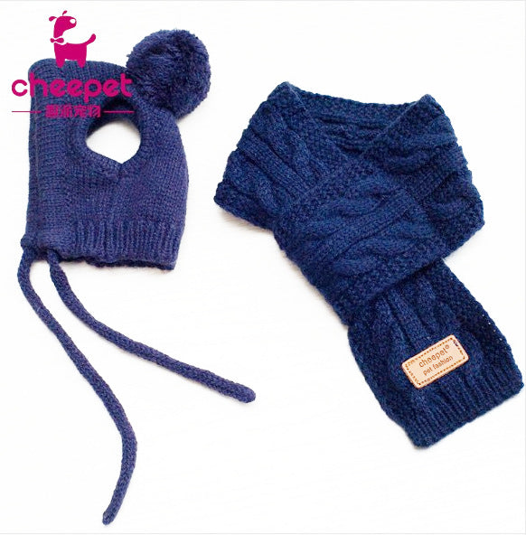 Cute knitted wool hat scarf two piece set