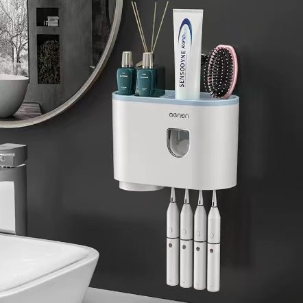 Support de rangement créatif pour brosse à dents, sans trou, gargarisme, tasse de brosse, rangement mural pour toilettes, presse-dentifrice automatique