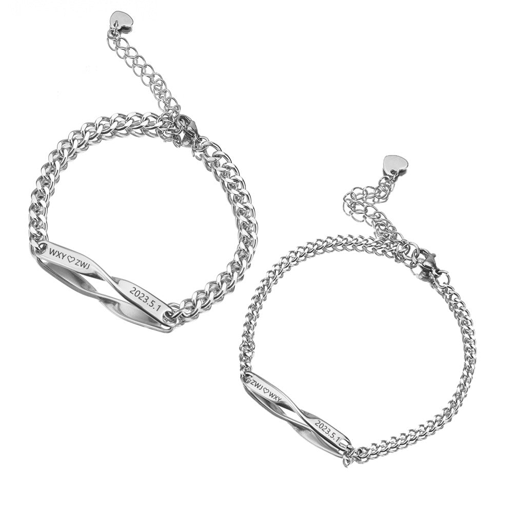 Stainless Steel Couple Engraving Bracelet