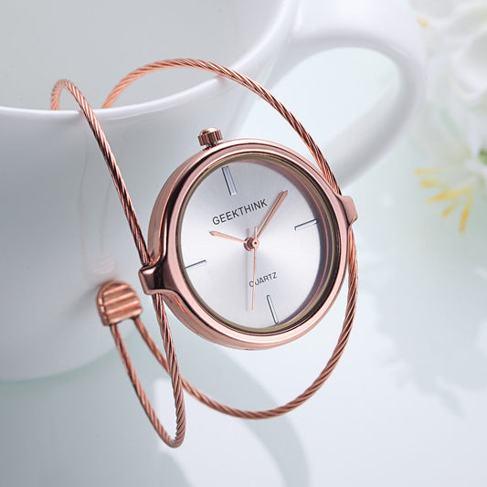 Quartz watch with rose gold steel bracelet