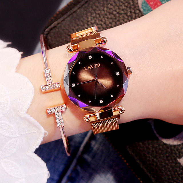 Rose gold women's watch starry sky waterproof